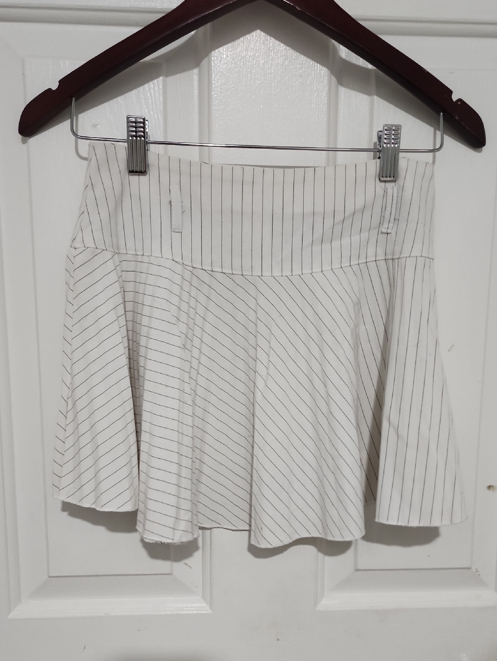 Women's Cream Pinstripe Flared Skirt